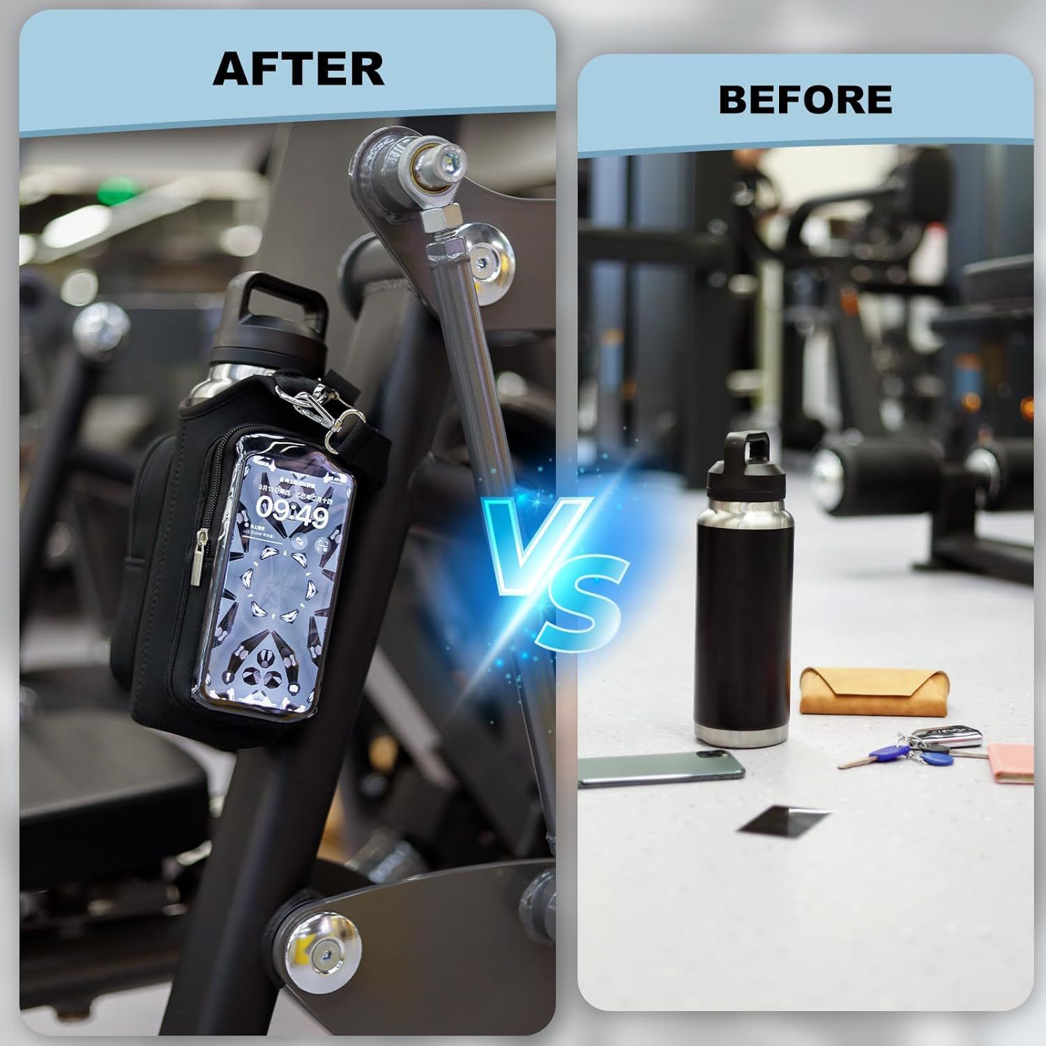 Transparent Single Row 6 Magnet Fitness Water Bottle Bag: HD touchscreen phone pocket, multi-pocket storage, thickened wear-resistant material securely attaches to equipment, one bag handles all sports and travel needs./purple - Image 3