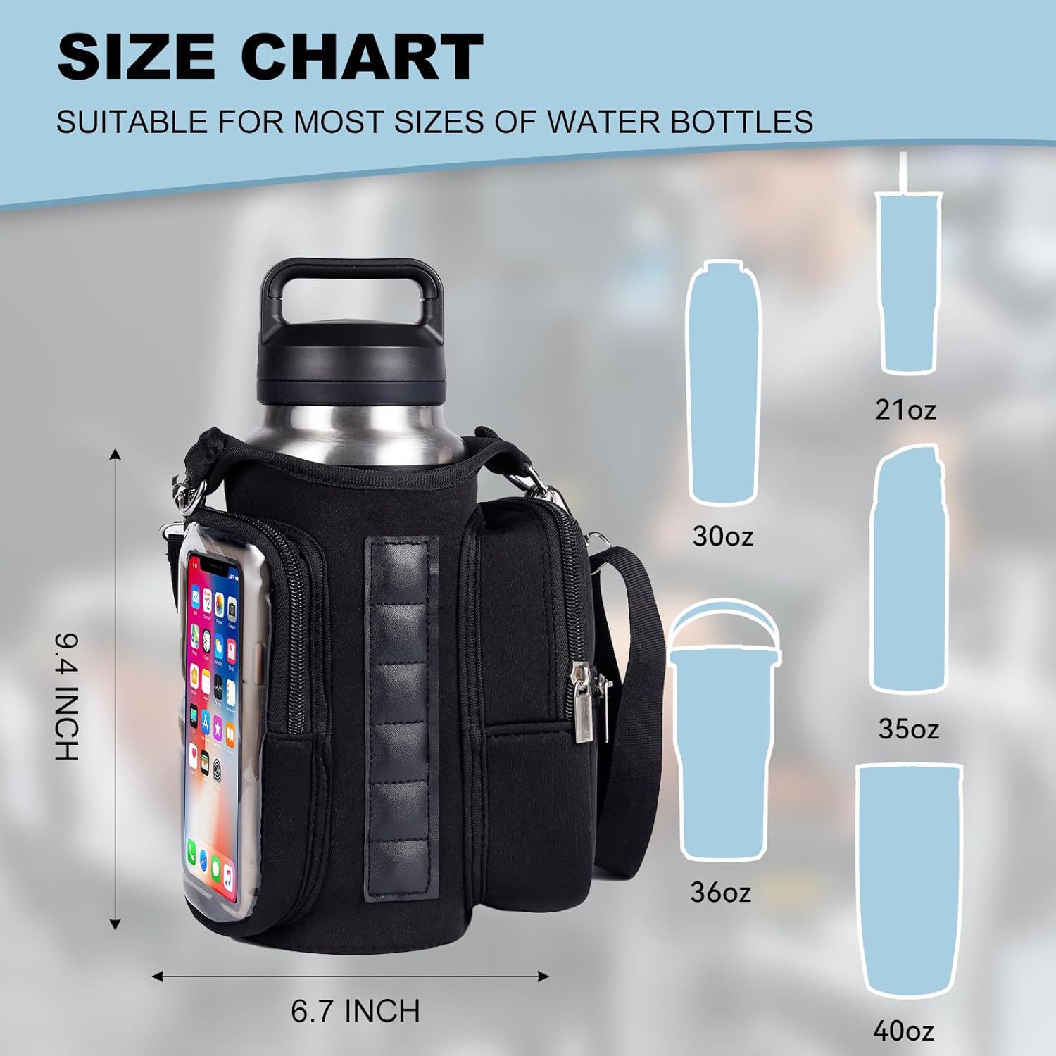 Transparent Single Row 6 Magnet Fitness Water Bottle Bag: HD touchscreen phone pocket, multi-pocket storage, thickened wear-resistant material securely attaches to equipment, one bag handles all sports and travel needs./purple - Image 5