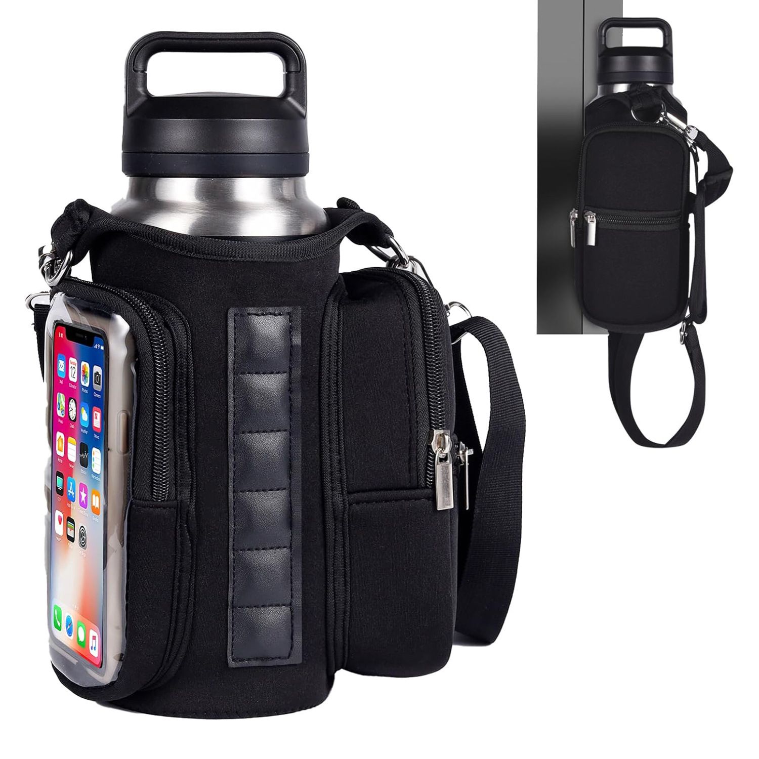 Transparent Single Row 6 Magnet Fitness Water Bottle Bag: HD touchscreen phone pocket, multi-pocket storage, thickened wear-resistant material securely attaches to equipment, one bag handles all sports and travel needs./purple - Image 7