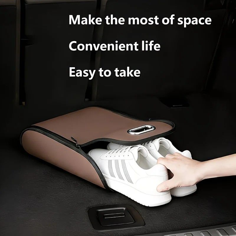 Car Trunk Shoe Box Organizer: Waterproof and Durable PVC Leather, Easy Installation with Velcro, Large Capacity for a Tidy Trunk, Say Goodbye to Mess and Travel in Style!/black - Image 2