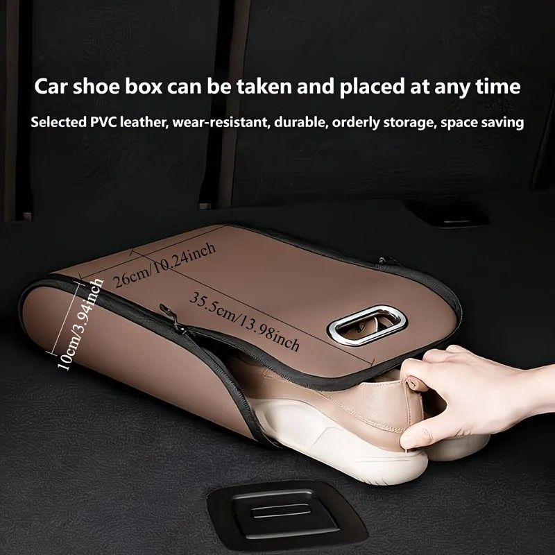 Car Trunk Shoe Box Organizer: Waterproof and Durable PVC Leather, Easy Installation with Velcro, Large Capacity for a Tidy Trunk, Say Goodbye to Mess and Travel in Style!/GREY - Image 3