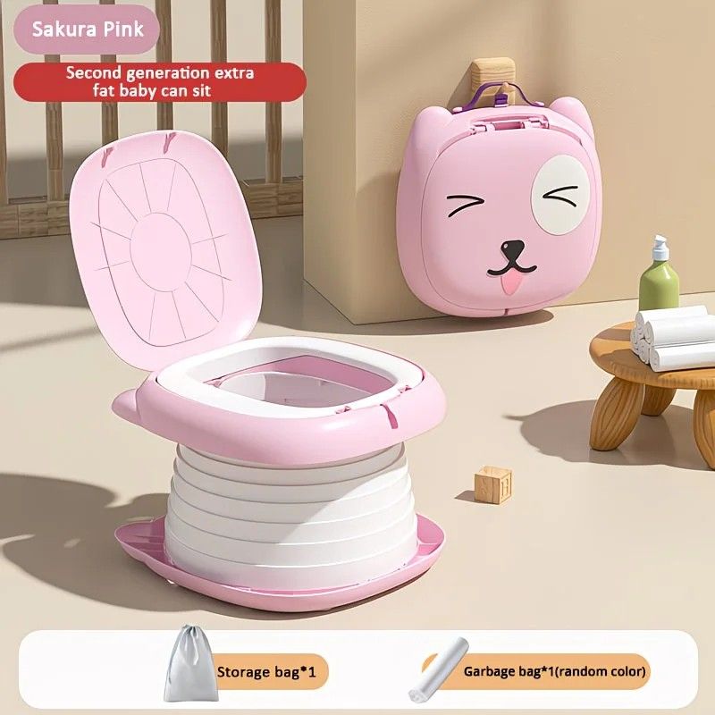 Car Folding Potty, cute cartoon design, folds in seconds for easy carrying, widened seat ring for comfort and stability, suitable for both home and travel.(pink) - Image 1