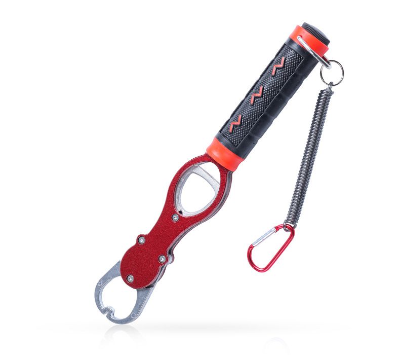 Aluminum Alloy Fish Control & Weighing Tool – Curved Jaw Anti-slip Lock, 18KG Instant Reading Scale（red) - Image 1