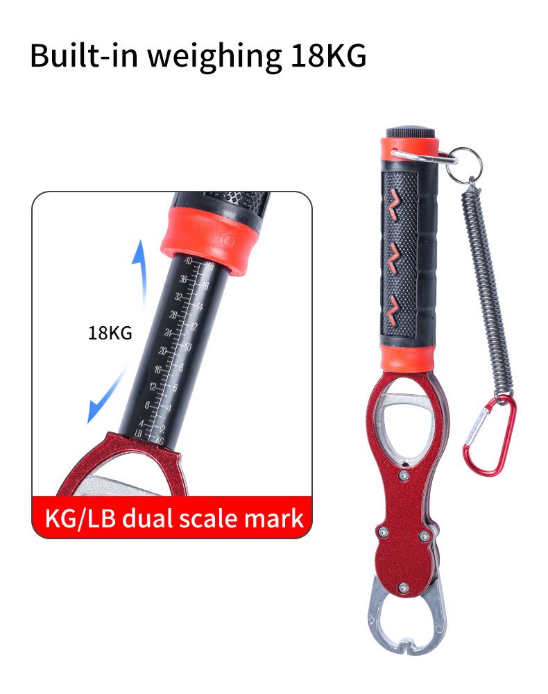 Aluminum Alloy Fish Control & Weighing Tool – Curved Jaw Anti-slip Lock, 18KG Instant Reading Scale（red) - Image 7