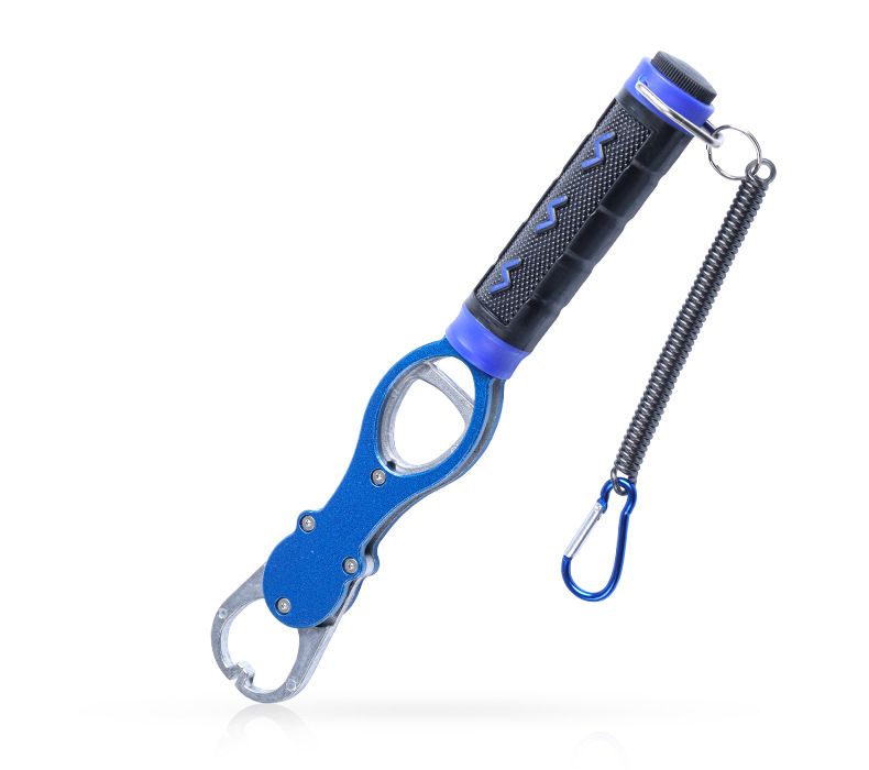 Aluminum Alloy Fish Control & Weighing Tool – Curved Jaw Anti-slip Lock, 18KG Instant Reading Scale(BLUE) - Image 1