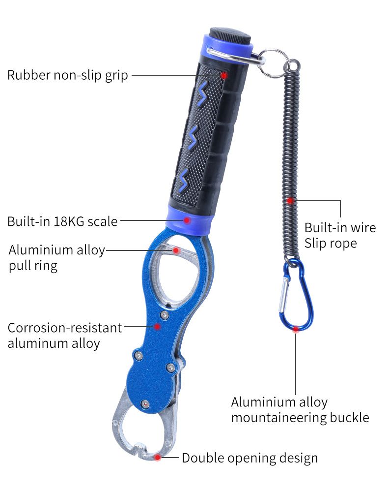 Aluminum Alloy Fish Control & Weighing Tool – Curved Jaw Anti-slip Lock, 18KG Instant Reading Scale(BLUE) - Image 8