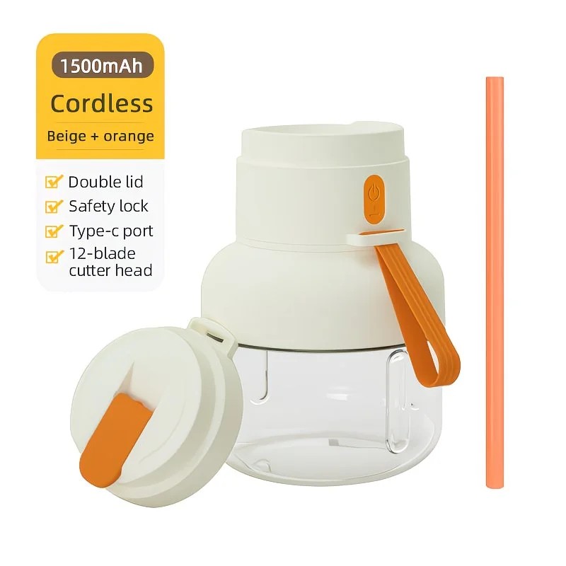 Portable multifunctional large-capacity tumbler, featuring powerful performance for juicing, baby food, and ice crushing. Perfect for home, outdoor, and fitness use, offering fresh and healthy beverages anytime, anywhere.orange - Image 1