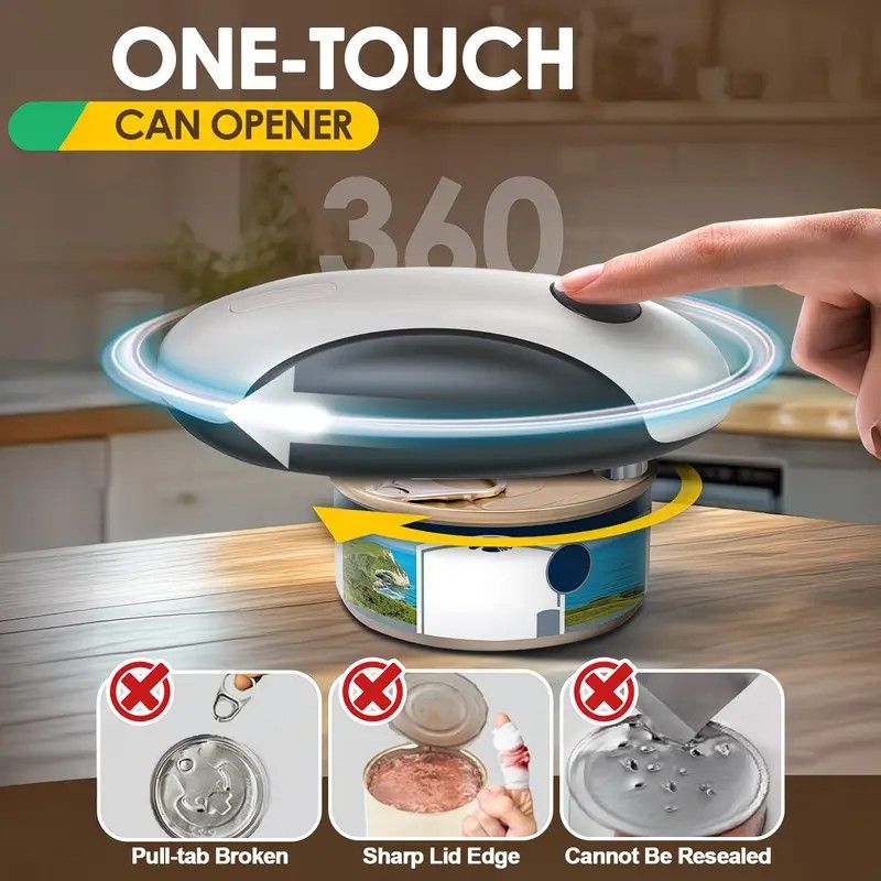 Smart Electric Can Opener, One-Touch Automatic Opening, Type-C Rechargeable with Long Battery Life, Safe and Smooth Edges Protect Hands, Ideal for Elderly, Arthritis Sufferers, and Those with Manicured Nails, Essential Effort-Saving Kitchen Tool - Image 2