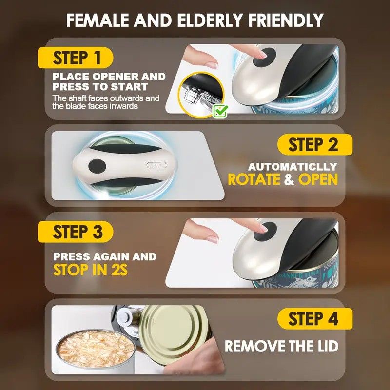 Smart Electric Can Opener, One-Touch Automatic Opening, Type-C Rechargeable with Long Battery Life, Safe and Smooth Edges Protect Hands, Ideal for Elderly, Arthritis Sufferers, and Those with Manicured Nails, Essential Effort-Saving Kitchen Tool - Image 5