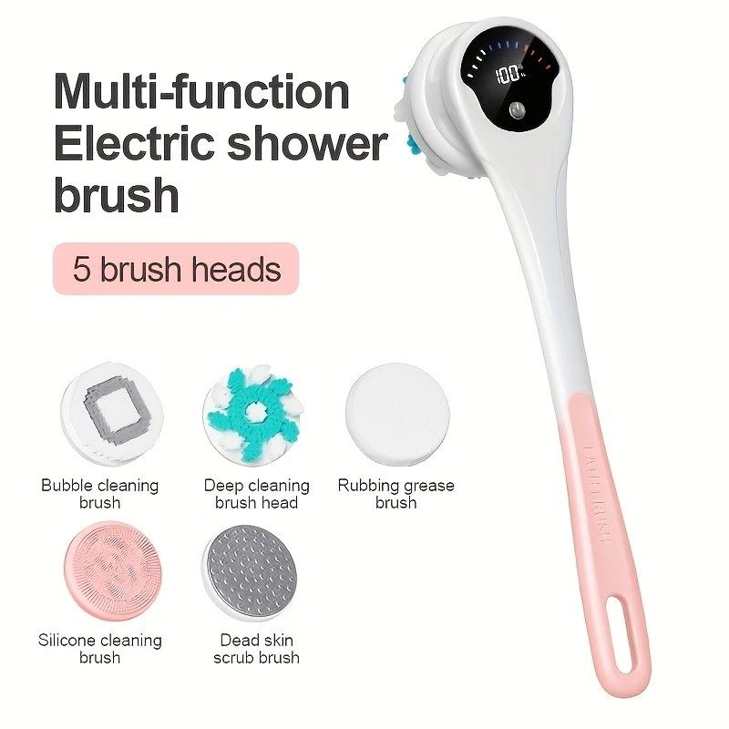 Multi-Function Electric Body Brush: 360° Rotation, Auto-Cleaning, 5 Brush Heads, 3-Speed Adjustment, Wet & Dry Use for Home Spa Experience.pink - Image 1