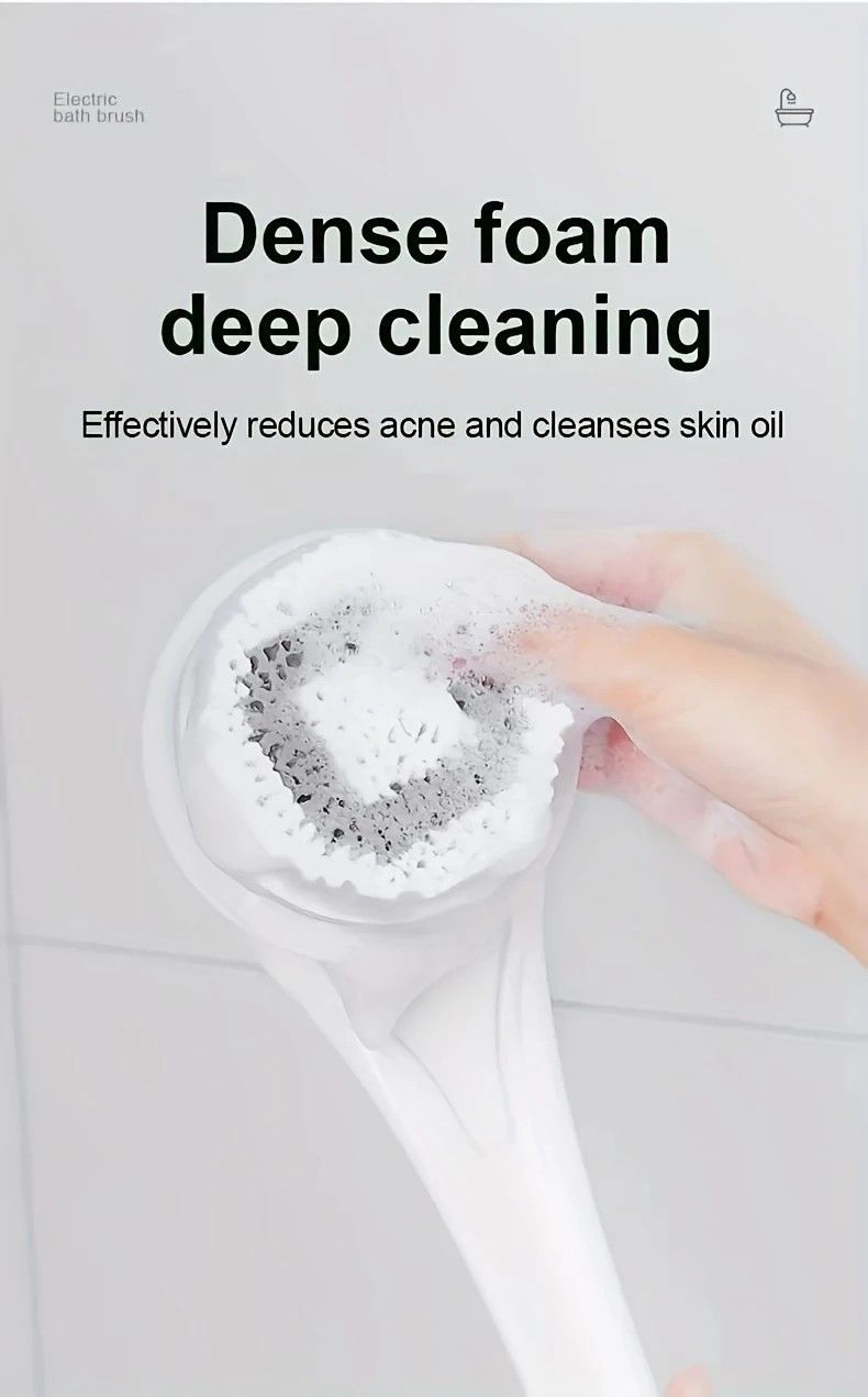 Multi-Function Electric Body Brush: 360° Rotation, Auto-Cleaning, 5 Brush Heads, 3-Speed Adjustment, Wet & Dry Use for Home Spa Experience.GREY - Image 8