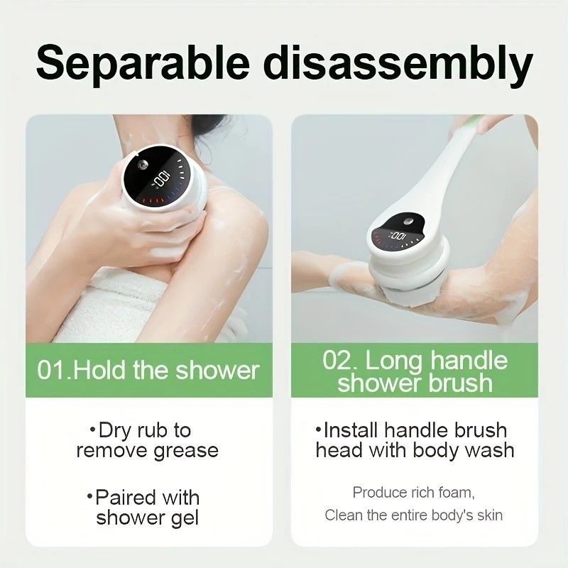 Multi-Function Electric Body Brush: 360° Rotation, Auto-Cleaning, 5 Brush Heads, 3-Speed Adjustment, Wet & Dry Use for Home Spa Experience.GREEN - Image 6