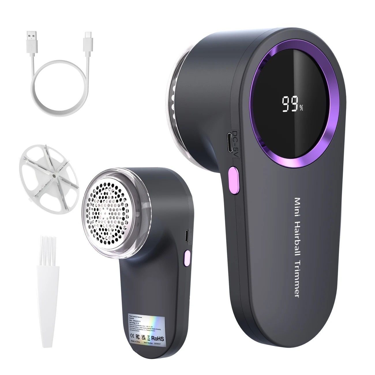 USB rechargeable fabric shaver, digital display portable design, long-lasting battery for home and travel, easily removes pills from clothes and socks.(black) - Image 1