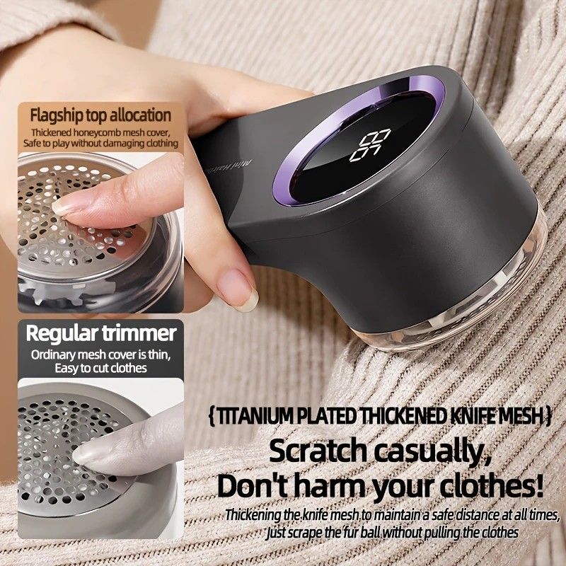 USB rechargeable fabric shaver, digital display portable design, long-lasting battery for home and travel, easily removes pills from clothes and socks.(black) - Image 6