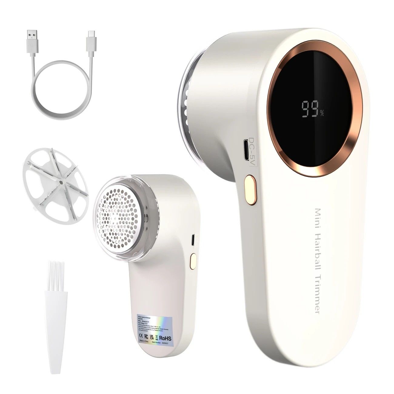USB rechargeable fabric shaver, digital display portable design, long-lasting battery for home and travel, easily removes pills from clothes and socks.(WHITE) - Image 1