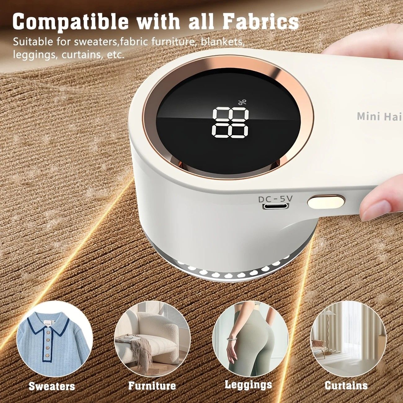 USB rechargeable fabric shaver, digital display portable design, long-lasting battery for home and travel, easily removes pills from clothes and socks.(WHITE) - Image 3