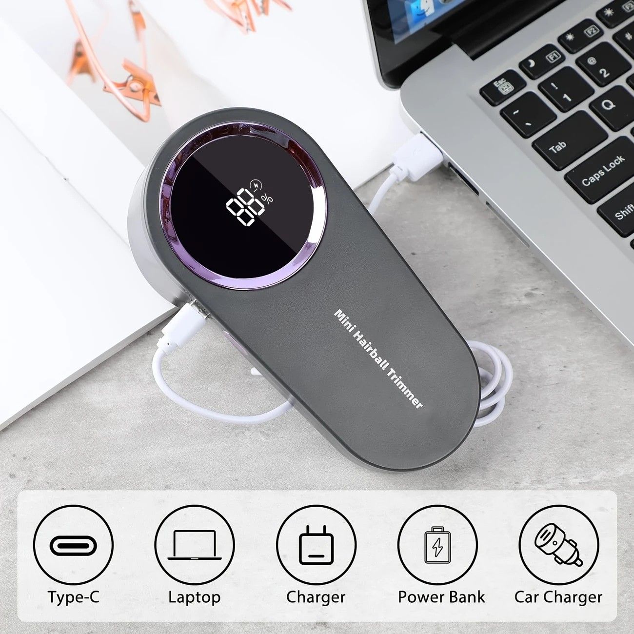 USB rechargeable fabric shaver, digital display portable design, long-lasting battery for home and travel, easily removes pills from clothes and socks.(WHITE) - Image 8