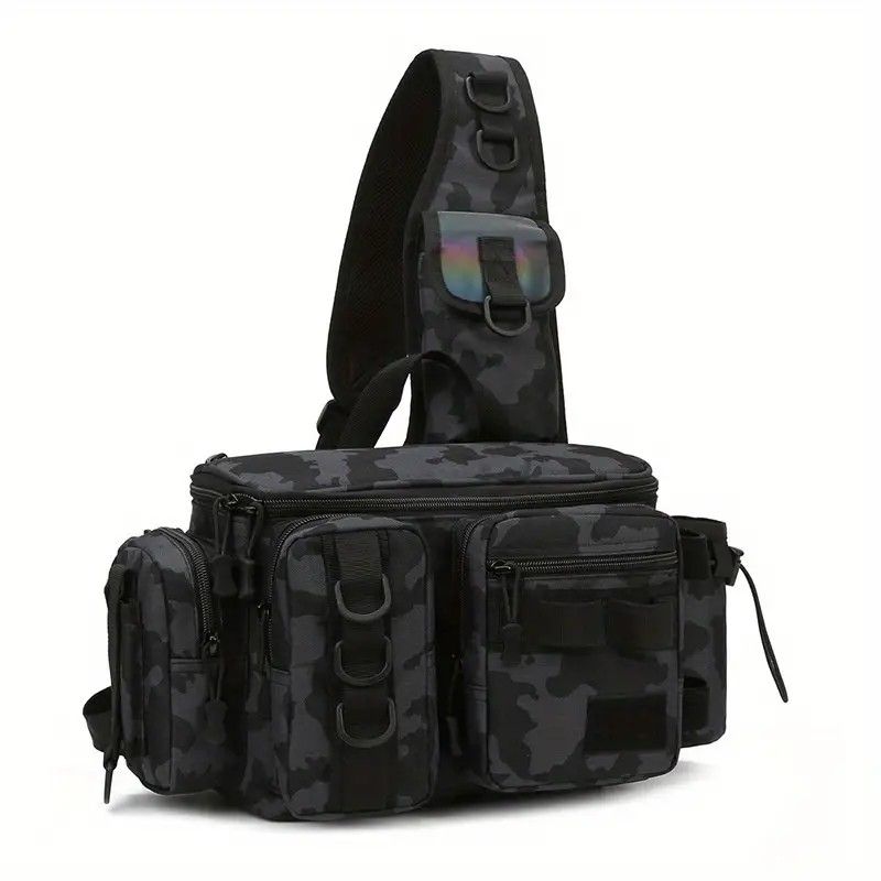Camouflage Fishing Waist Bag – Large Capacity Multi-layer Partition, Side Pockets & Winding Strap for Full Loading, Breathable Shoulder Strap for Long-lasting Comfort(Black camouflage) - Image 1