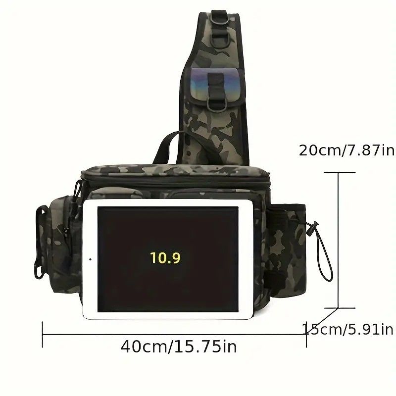 Camouflage Fishing Waist Bag – Large Capacity Multi-layer Partition, Side Pockets & Winding Strap for Full Loading, Breathable Shoulder Strap for Long-lasting Comfort(Black camouflage) - Image 7