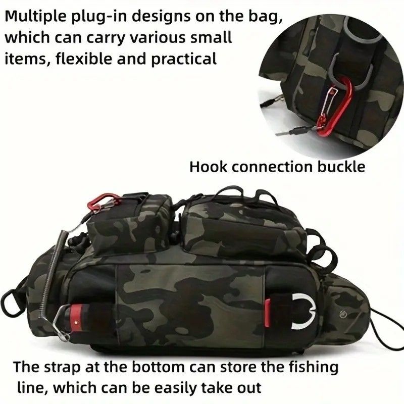 Camouflage Fishing Waist Bag – Large Capacity Multi-layer Partition, Side Pockets & Winding Strap for Full Loading, Breathable Shoulder Strap for Long-lasting Comfort(Black camouflage) - Image 8