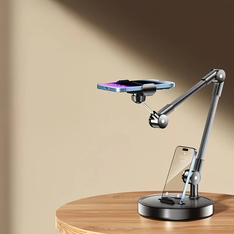 Robust and Adjustable Carbon Steel Phone Holder – Features a 360° Rotating Flexible Long Arm, Durable Carbon Steel Cantilever Base, Perfect for Watching TV Shows, Live Streaming, and Taking Selfies [Black] - Image 1