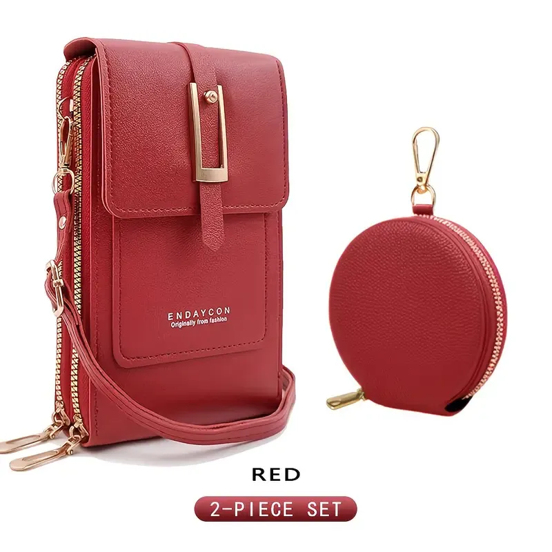 PVC Phone Bag and Coin Purse Two in One: High Definition Touch Screen Window for Sensitive Control, Zipper Anti Loss Adjustable Shoulder Strap, Practical and Beautiful for Travel Storage/red - Image 1