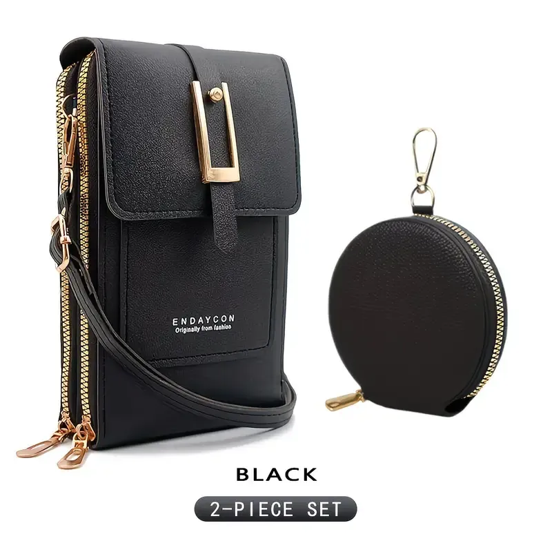 PVC Phone Bag and Coin Purse Two in One: High Definition Touch Screen Window for Sensitive Control, Zipper Anti Loss Adjustable Shoulder Strap, Practical and Beautiful for Travel Storage/BLACK - Image 1