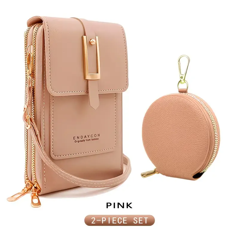 PVC Phone Bag and Coin Purse Two in One: High Definition Touch Screen Window for Sensitive Control, Zipper Anti Loss Adjustable Shoulder Strap, Practical and Beautiful for Travel Storage/PINK - Image 1