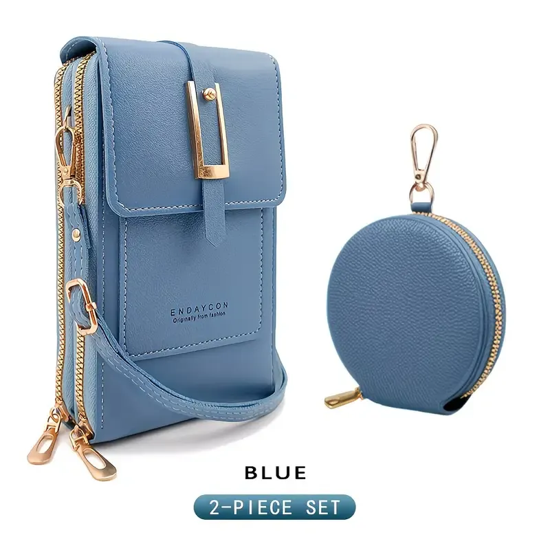 PVC Phone Bag and Coin Purse Two in One: High Definition Touch Screen Window for Sensitive Control, Zipper Anti Loss Adjustable Shoulder Strap, Practical and Beautiful for Travel Storage/BLUE - Image 1