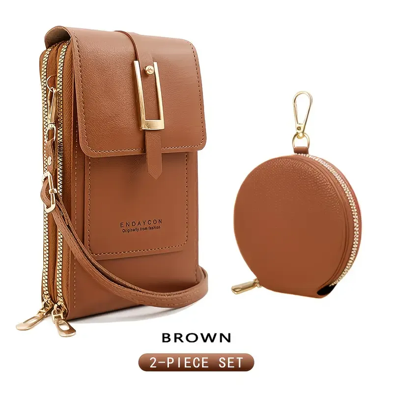 PVC Phone Bag and Coin Purse Two in One: High Definition Touch Screen Window for Sensitive Control, Zipper Anti Loss Adjustable Shoulder Strap, Practical and Beautiful for Travel Storage/BROWN - Image 1
