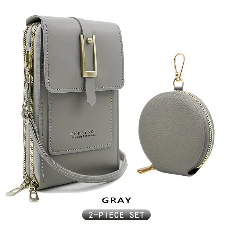 PVC Phone Bag and Coin Purse Two in One: High Definition Touch Screen Window for Sensitive Control, Zipper Anti Loss Adjustable Shoulder Strap, Practical and Beautiful for Travel Storage/GREY - Image 1