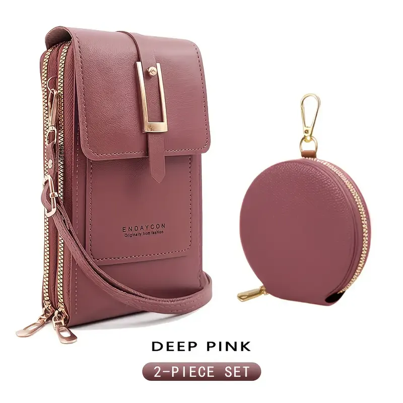PVC Phone Bag and Coin Purse Two in One: High Definition Touch Screen Window for Sensitive Control, Zipper Anti Loss Adjustable Shoulder Strap, Practical and Beautiful for Travel Storage/DEEP PINK - Image 1