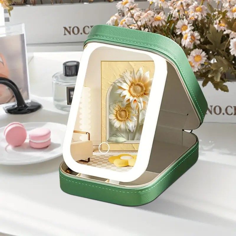 Portable 3-Light LED Makeup Mirror with Organizer – Travel Vanity Case, Rechargeable Touch Control Makeup Box for Home & Travel(pink) - Image 7