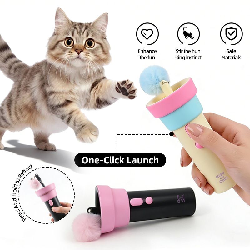 Electric Cat Fishing Wand Toy: One-Button Launch with Spring Retraction, the Perfect Stress-Relief Toy for Human-Pet Interaction/Blue head [gift battery *2+ replacement head *2+ screwdriver - Image 3