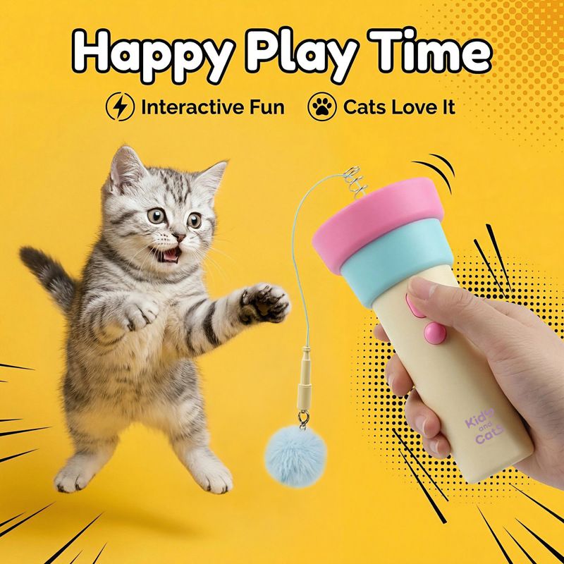 Electric Cat Fishing Wand Toy: One-Button Launch with Spring Retraction, the Perfect Stress-Relief Toy for Human-Pet Interaction/Blue head [gift battery *2+ replacement head *2+ screwdriver - Image 5
