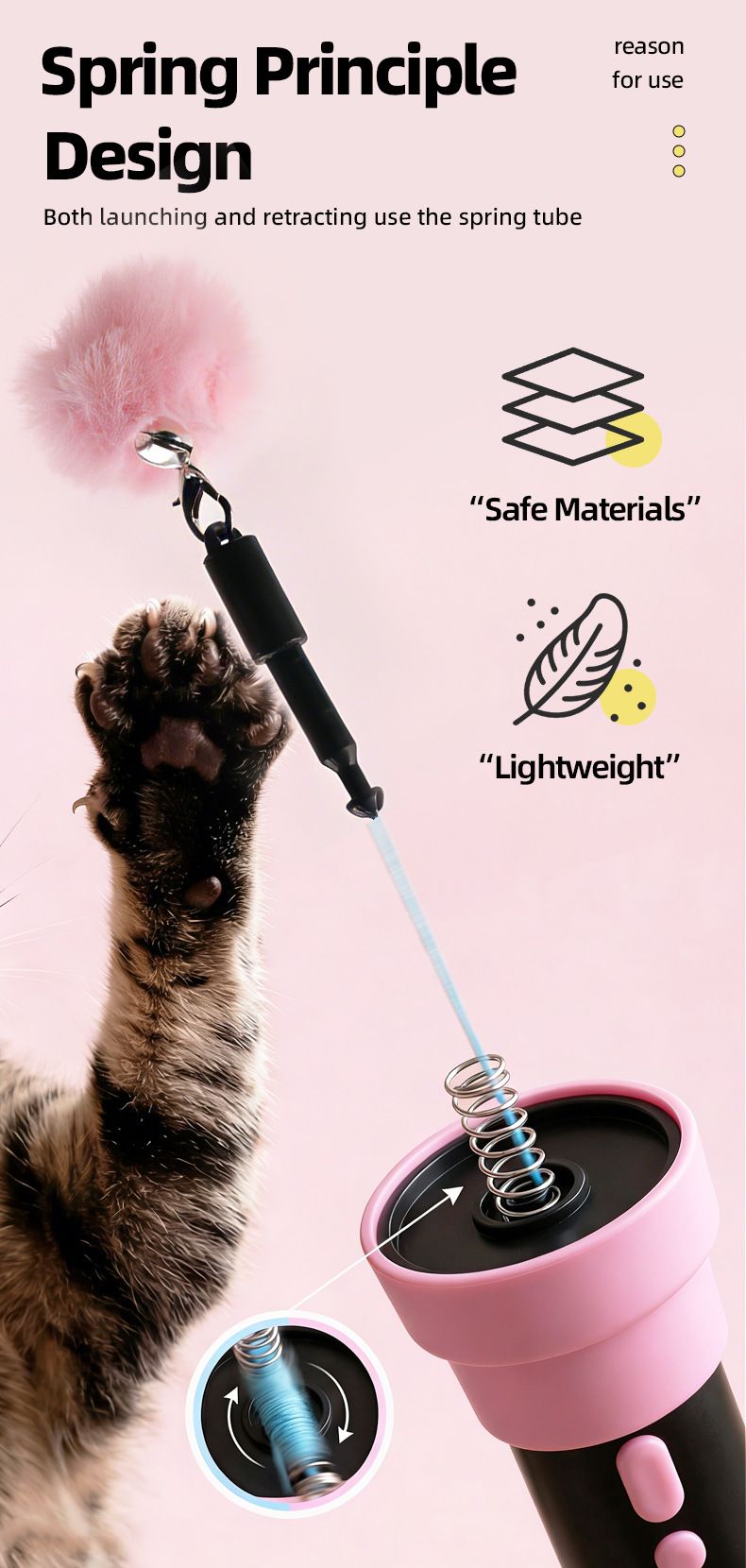 Electric Cat Fishing Wand Toy: One-Button Launch with Spring Retraction, the Perfect Stress-Relief Toy for Human-Pet Interaction/Black [gift battery *2+ replacement head *2+ screwdriver] - Image 8