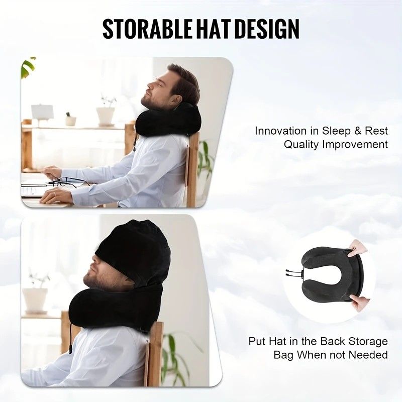 Outdoor Travel Car Pillow, 1pc Memory Foam Hooded U-shaped Neck Pillow, Washable, Neck Pillow with Hood.GREY - Image 5