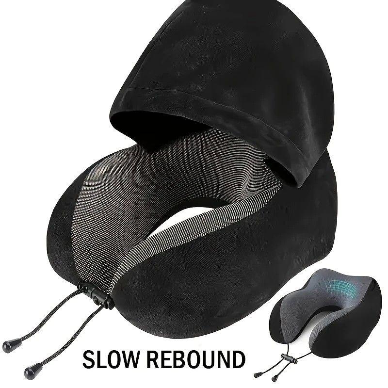 Outdoor Travel Car Pillow, 1pc Memory Foam Hooded U-shaped Neck Pillow, Washable, Neck Pillow with Hood.navy blue - Image 4