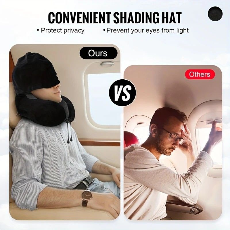 Outdoor Travel Car Pillow, 1pc Memory Foam Hooded U-shaped Neck Pillow, Washable, Neck Pillow with Hood.navy blue - Image 6
