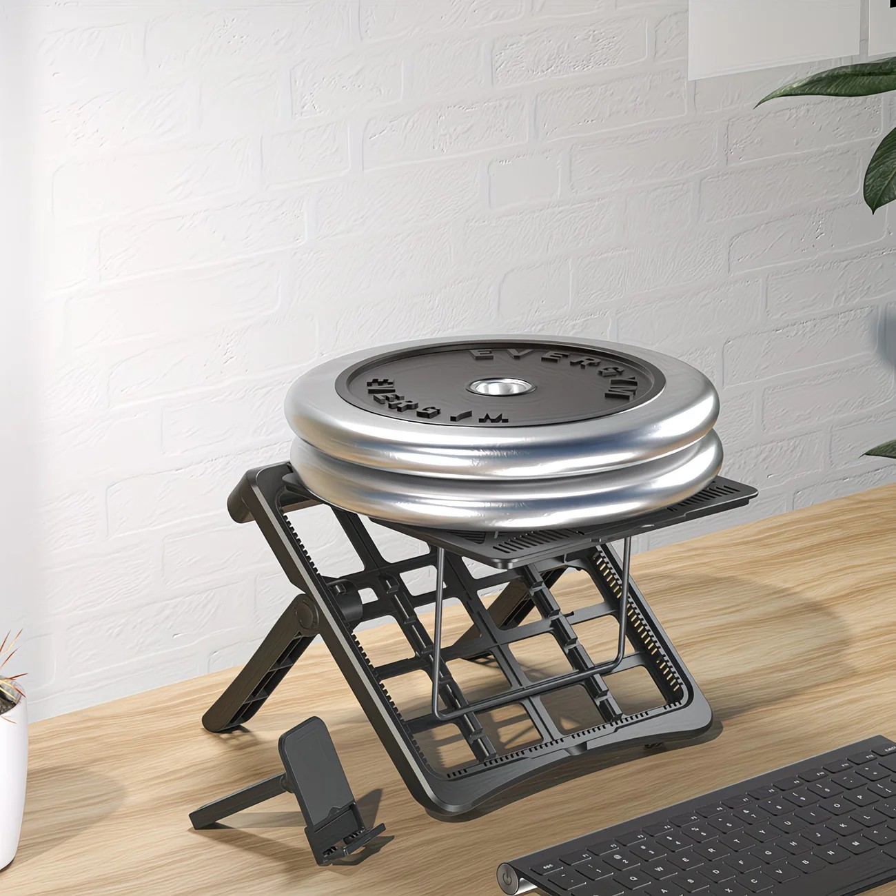 Adjustable laptop stand, designed for 17.3-inch laptops, a portable stand that allows for height adjustment on the desk, and comes with a dedicated phone holder. - Image 6