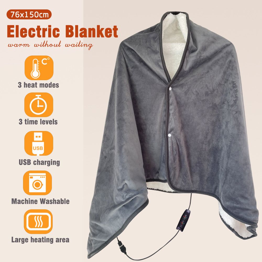 3-Setting Electric Heating Shawl | USB Rapid Warming, Portable & Machine Washable, Multifunctional Warming Blanket for Home, Office & Travel - Image 3