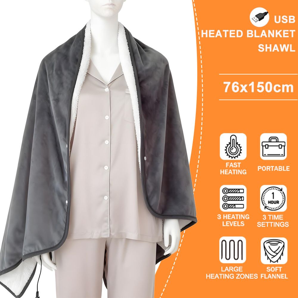 3-Setting Electric Heating Shawl | USB Rapid Warming, Portable & Machine Washable, Multifunctional Warming Blanket for Home, Office & Travel - Image 4