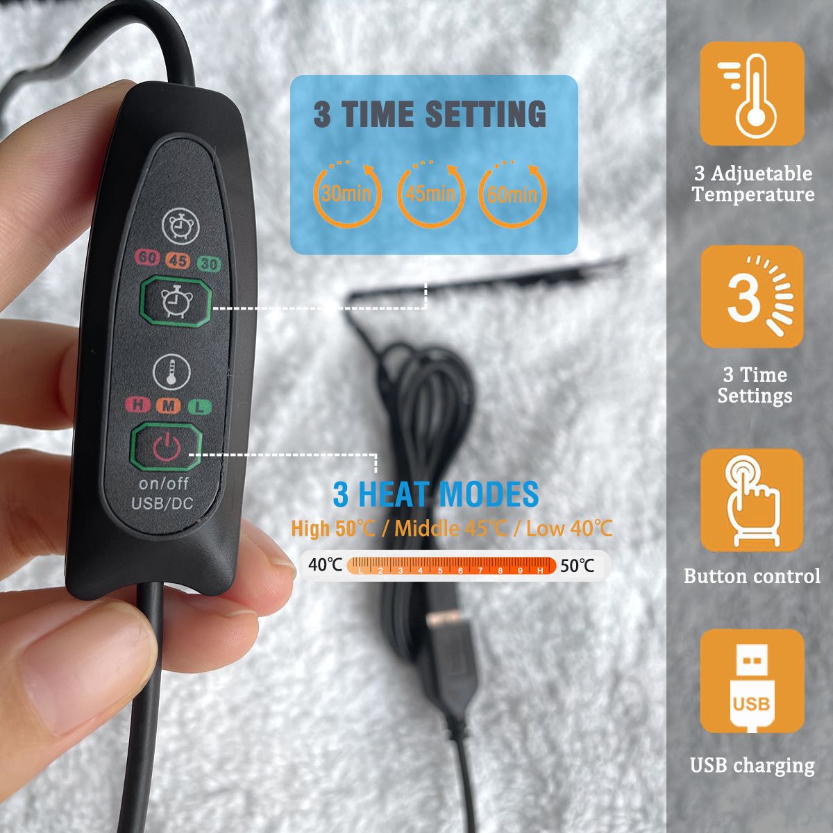 3-Setting Electric Heating Shawl | USB Rapid Warming, Portable & Machine Washable, Multifunctional Warming Blanket for Home, Office & Travel - Image 5