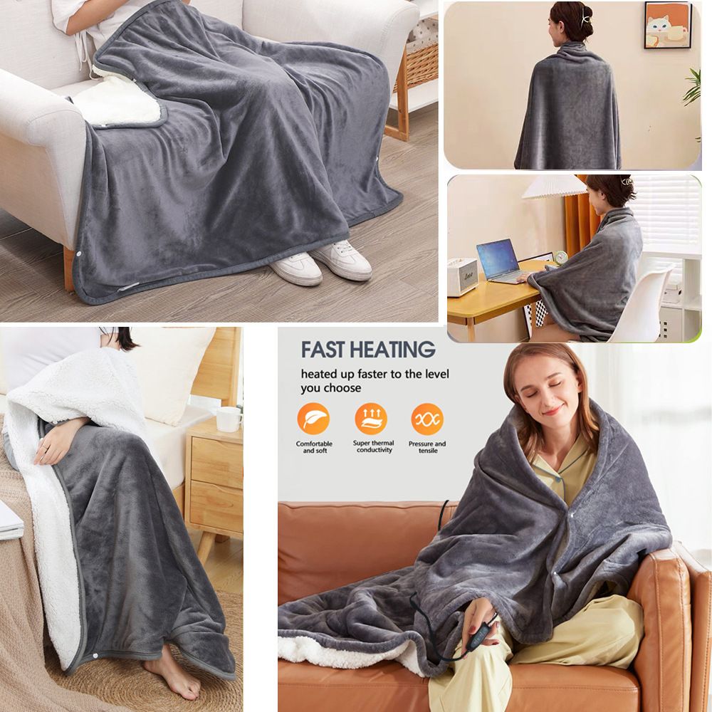 3-Setting Electric Heating Shawl | USB Rapid Warming, Portable & Machine Washable, Multifunctional Warming Blanket for Home, Office & Travel - Image 7