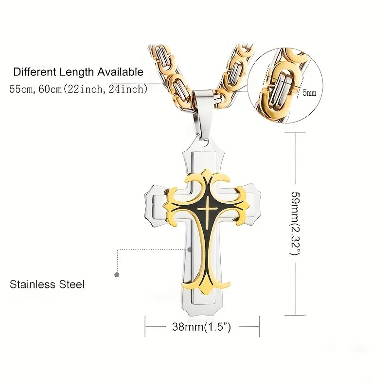 golden Men's Vintage Flat Handmade Necklace with Multi-layered Stainless Steel Pendant Jewelry Accessory. - Image 4