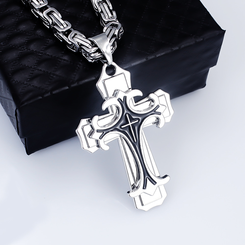 silver  Men's Vintage Flat Handmade Necklace with Multi-layered Stainless Steel Pendant Jewelry Accessory. - Image 1