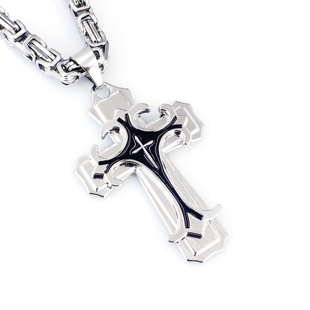 silver  Men's Vintage Flat Handmade Necklace with Multi-layered Stainless Steel Pendant Jewelry Accessory. - Image 3