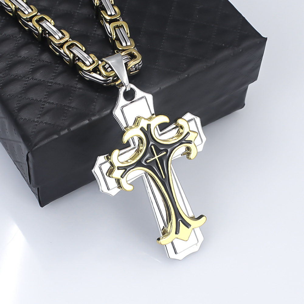 silver  Men's Vintage Flat Handmade Necklace with Multi-layered Stainless Steel Pendant Jewelry Accessory. - Image 5