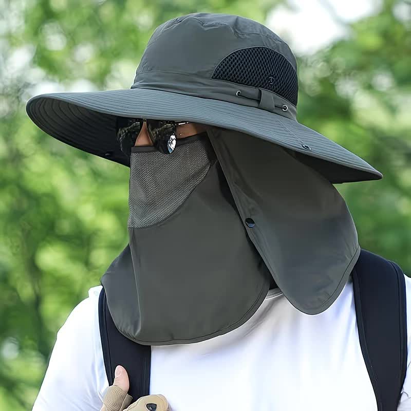 beige。Extra Wide Fishing Hat with Detachable Sun Visor and Neck Guard - The Perfect Choice for Summer Fishing, Hiking, and Outdoor Activities - Image 3