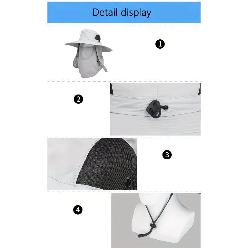 beige。Extra Wide Fishing Hat with Detachable Sun Visor and Neck Guard - The Perfect Choice for Summer Fishing, Hiking, and Outdoor Activities - Image 6